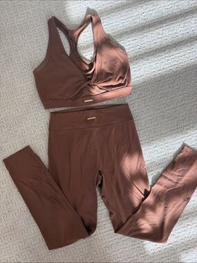 GYMSHARK WHITNEY SIMMONS Brown Activewear Set - Sports Bra & High-Waist Leggings